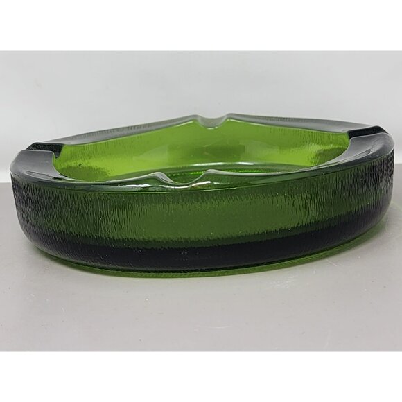 Vintage‎ Mid-Century Modern Green Textured Glass Heavy Ashtray - Picture 5 of 8